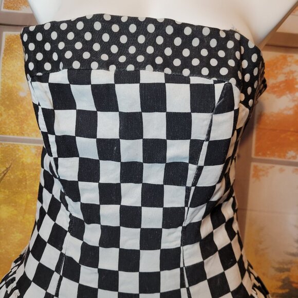 Vintage 80s Strapless Party Dress Black And White Checkered Chel'sea L'td - Picture 4 of 8